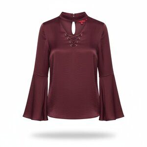Jennifer Lopez Deep Burgundy Lace-Up Blouse
